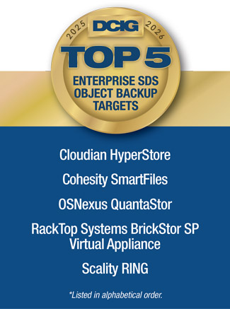 A table listing the 2025-26 DCIG TOP 5 Enterprise SDS Object Backup Targets Winners in alphabetical order.