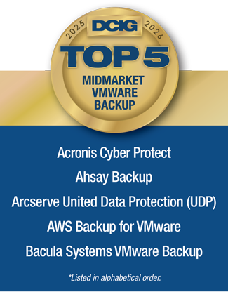 Alphabetical listing of the 2025-26 DCIG TOP 5 Midmarket VMware Backup Solutions