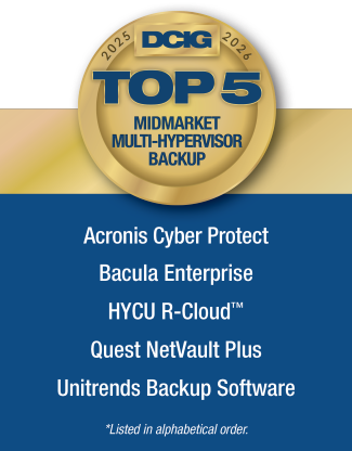Table of the 2025-26 DCIG TOP 5 Midmarket Multi-hypervisor Backup Solutions listed in alphabetical order